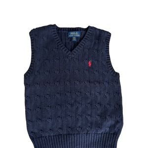 Boys Navy Blue Cable-Knit Cotton Sweater Vest - Size 4